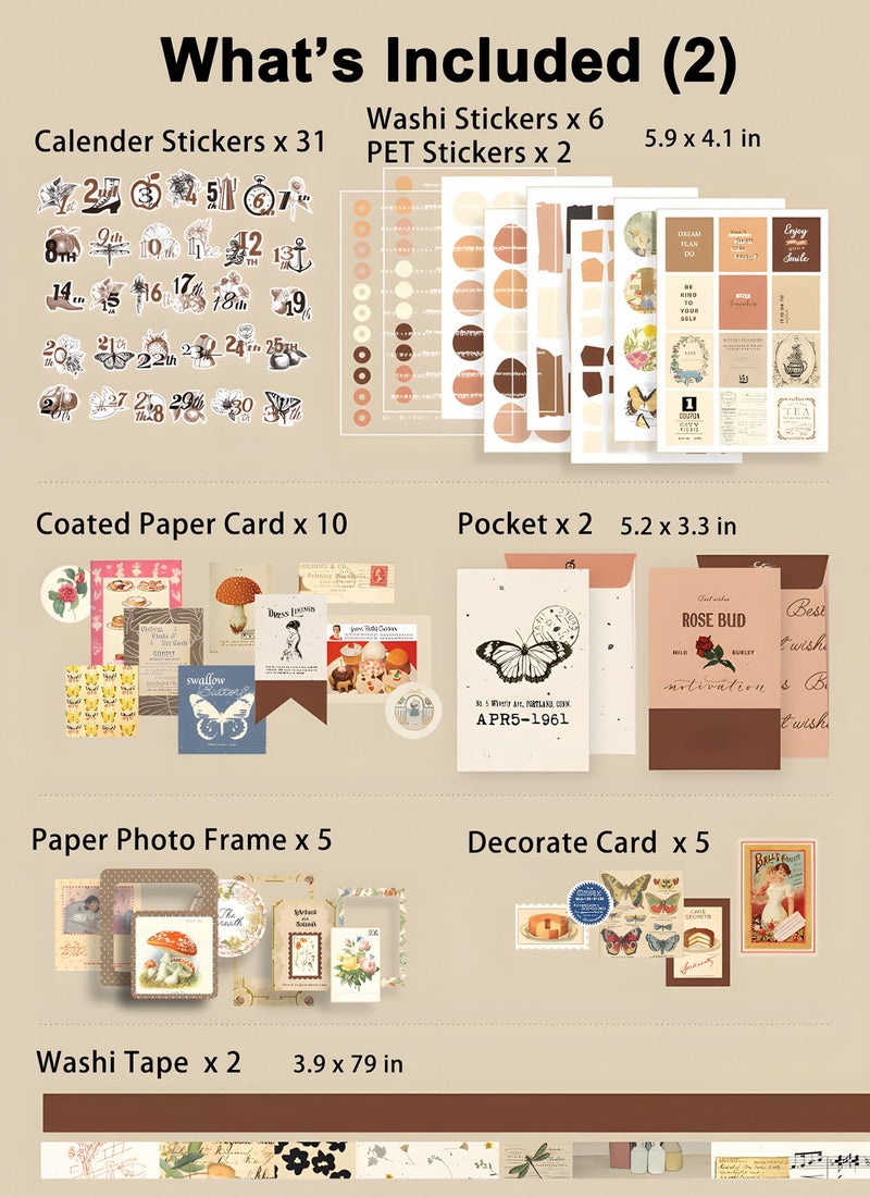 JOYCHOIC Vintage Junk Journal Supplies Kit, Brown Scrapbook Supplies, Scrapbooking and Journaling Materials, Large Collection for Women, Stationery DIY Arts Craft, Adults - Image 5