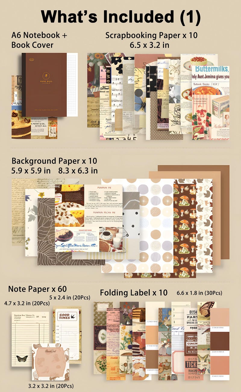 JOYCHOIC Vintage Junk Journal Supplies Kit, Brown Scrapbook Supplies, Scrapbooking and Journaling Materials, Large Collection for Women, Stationery DIY Arts Craft, Adults - Image 4