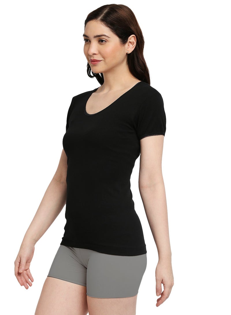 BYC WOMEN'S COTTON UNDERSHIRT - BLACK - Image 4