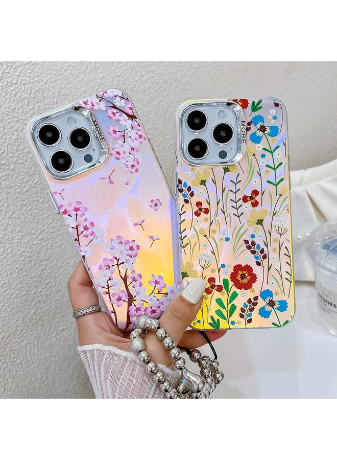 S-TOP Case For iPhone 16 Electroplating Laser Flower Phone Case with Wrist Strap - Image 2