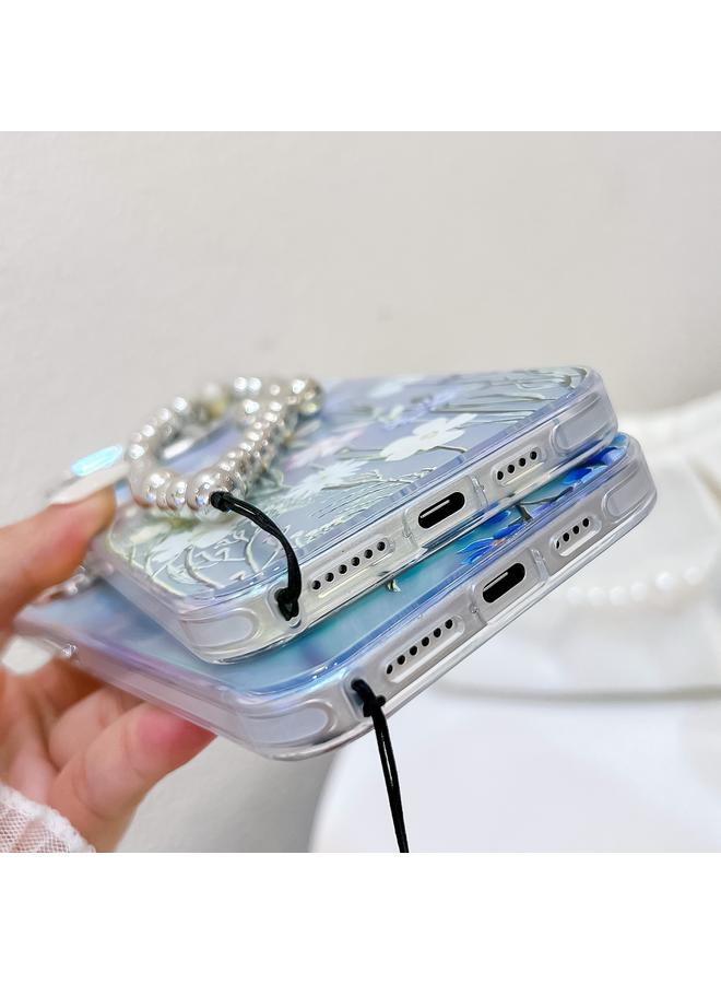 S-TOP Case For iPhone 16 Electroplating Laser Flower Phone Case with Wrist Strap - Image 5