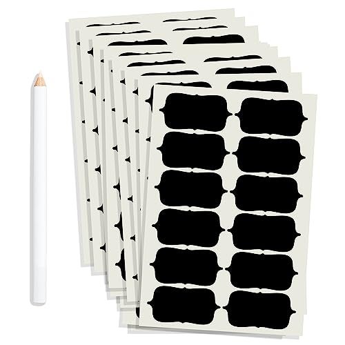 Wonder Hub Vinyl Waterproof Black Chalkboard 84 pcs Stickers for Glass Bottles, Jars, Kitchen Container Labels with White Pencil - Image 1