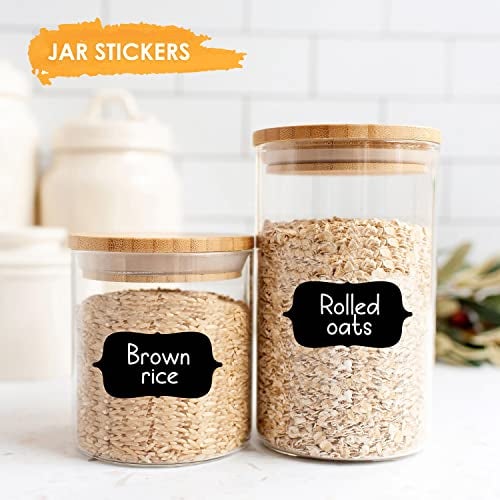 Wonder Hub Vinyl Waterproof Black Chalkboard 84 pcs Stickers for Glass Bottles, Jars, Kitchen Container Labels with White Pencil - Image 3