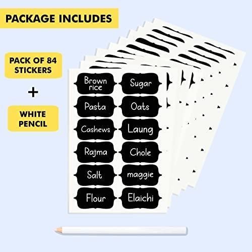Wonder Hub Vinyl Waterproof Black Chalkboard 84 pcs Stickers for Glass Bottles, Jars, Kitchen Container Labels with White Pencil - Image 2