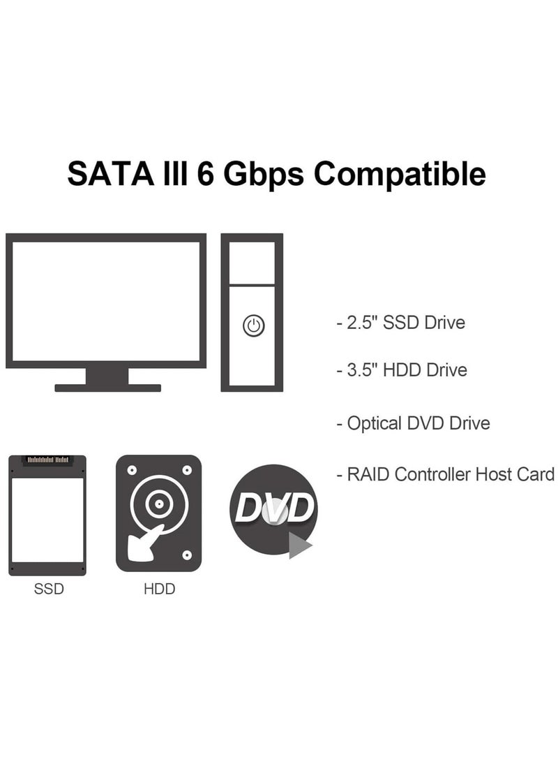 كابل SATA III، كابل بيانات HDD SDD مستقيم بسرعة 6 جيجابت في الثانية، كابل SATA 3.0 لمحرك الأقراص الصلبة SATA HDD، SSD، محرك الأقراص المضغوطة، ناسخ الأقراص المضغوطة، 15.75 بوصة - Image 3