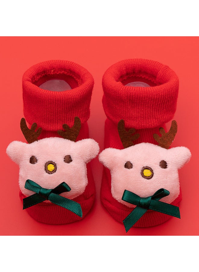 Infant Socks, Spring And Autumn Style, Non-slip Floor Socks, Baby Red Plush Christmas Socks, Toddler Socks Cartoon