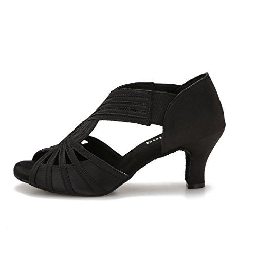 YYTing Ballroom Dance Shoes Women Latin Salsa Practice Dancer Shoes 2.5'' Heels YT02(9.5, Black) - Image 4