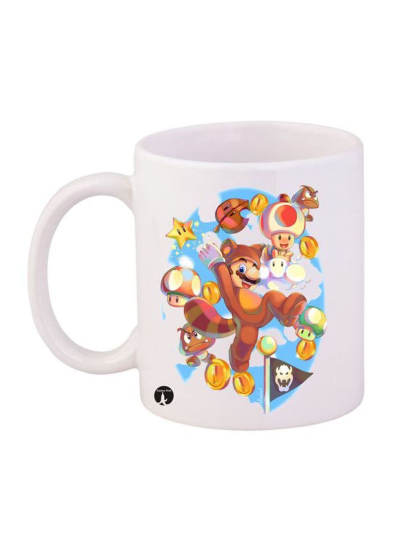 RKN Super Mario Printed Mug White/Brown/Blue 12ounce