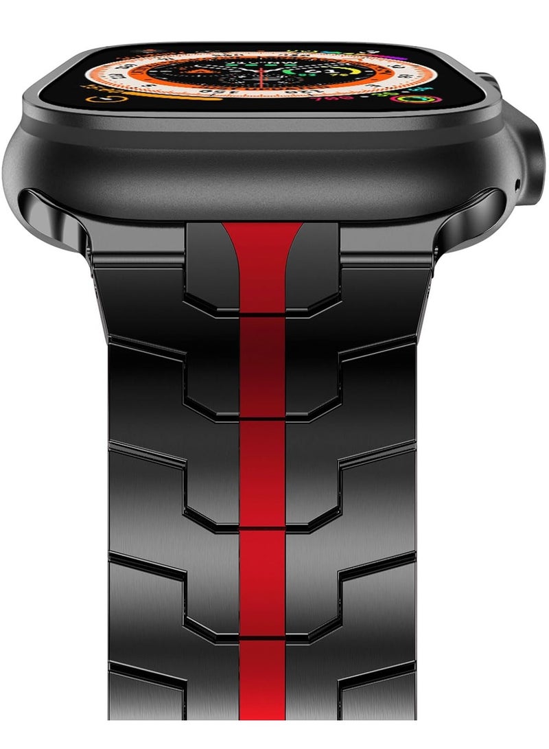 ELTRAZONE Stainless Steel Strap for iWatch 49mm 46mm 45mm 44mm 42mm – Black/Red Replacement Band for Apple Watch Ultra 3 | Ultra 2 | Ultra | Series 10 9 8 7 SE 6 5 4 3 2 1 – Stylish, Durable, and Adjustable - Image 2