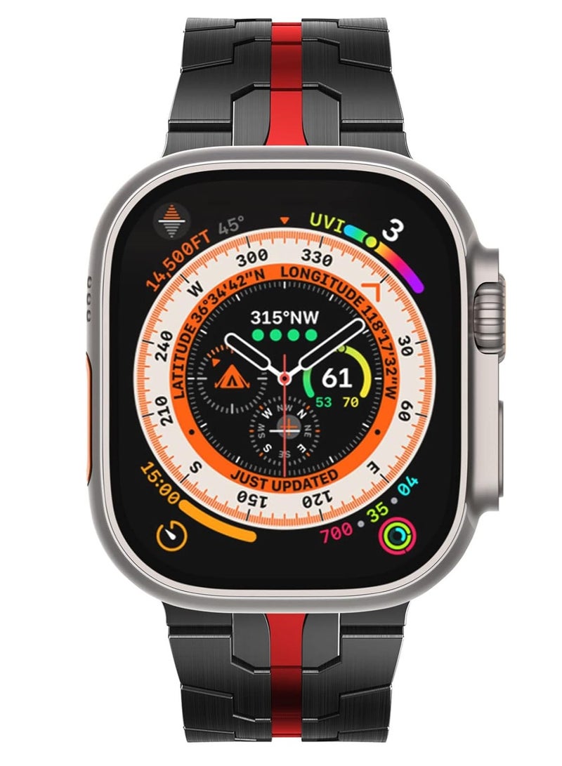 ELTRAZONE Stainless Steel Strap for iWatch 49mm 46mm 45mm 44mm 42mm – Black/Red Replacement Band for Apple Watch Ultra 3 | Ultra 2 | Ultra | Series 10 9 8 7 SE 6 5 4 3 2 1 – Stylish, Durable, and Adjustable - Image 4