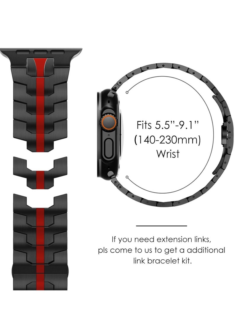 ELTRAZONE Stainless Steel Strap for iWatch 49mm 46mm 45mm 44mm 42mm – Black/Red Replacement Band for Apple Watch Ultra 3 | Ultra 2 | Ultra | Series 10 9 8 7 SE 6 5 4 3 2 1 – Stylish, Durable, and Adjustable - Image 5