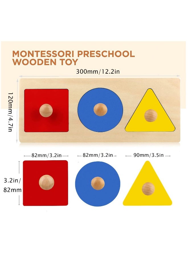 Montessori Multiple Shape Puzzle, First Shapes Jumbo Knob Wooden Puzzle Geometric Shape Puzzle Toddler Preschool Learning Material Sensorial Toy for Toddler Shape  Color Sorter (3 Pieces)  - Image 2
