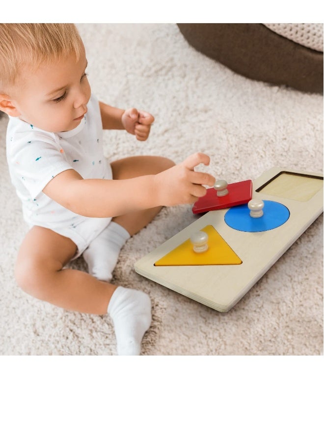 Montessori Multiple Shape Puzzle, First Shapes Jumbo Knob Wooden Puzzle Geometric Shape Puzzle Toddler Preschool Learning Material Sensorial Toy for Toddler Shape  Color Sorter (3 Pieces)  - Image 3
