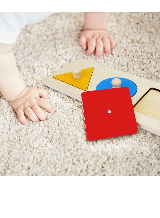 Montessori Multiple Shape Puzzle, First Shapes Jumbo Knob Wooden Puzzle Geometric Shape Puzzle Toddler Preschool Learning Material Sensorial Toy for Toddler Shape  Color Sorter (3 Pieces)  - Image 5