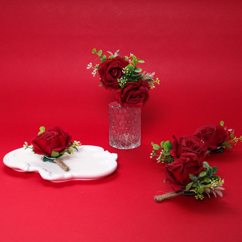 Gvhntk Red Rose Boutonniere for Men Wedding Set of 6 Groom Groomsmen Best Man Artificial Flowers Boutonniere for Wedding Ceremony Anniversary Prom Flowers Formal Dinner Party (6  Red  Middle) - Image 5