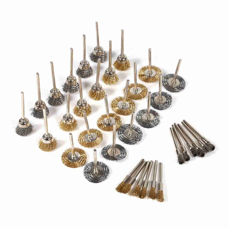 36pcs Brass Steel Wire Brush Set Pen Cup Wheel Shaped Polishing Cleaning Rotary Tools Full Kit - Image 5