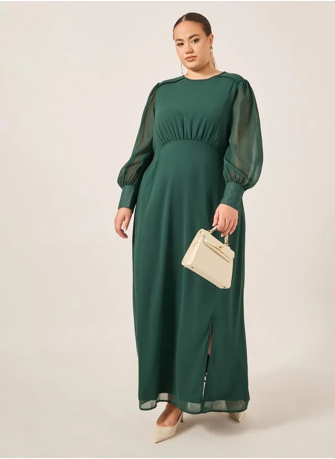 Styli Plus Size Balloon Sleeve Chiffon A-Line Maxi Dress