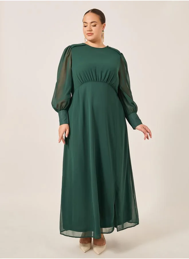Styli Plus Size Balloon Sleeve Chiffon A-Line Maxi Dress