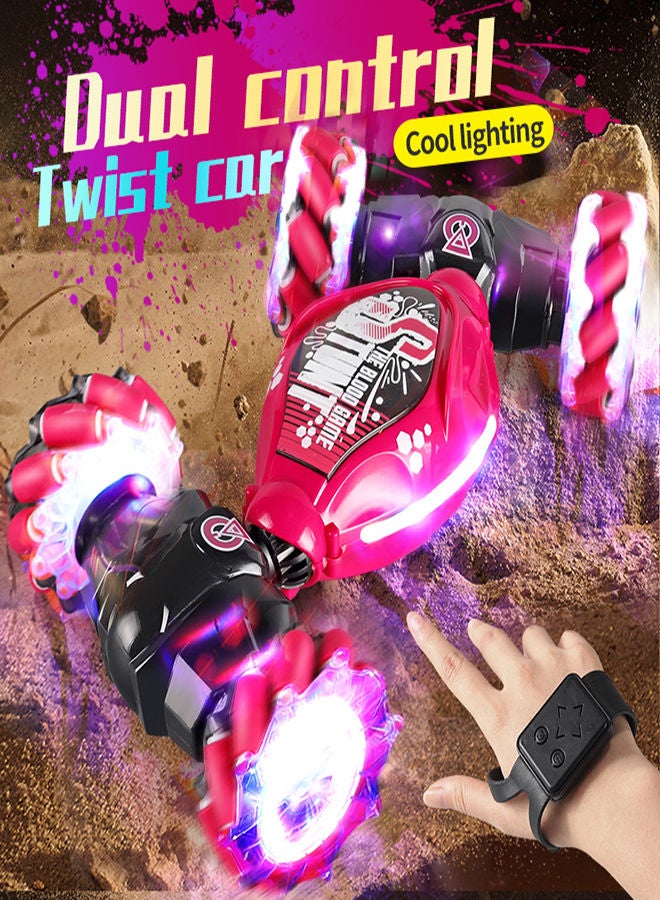 AROAQ Sky Blue Remote Control Stunt Car 4WD Stunt Gesture Induction Twisting Off Road 360 Rotation Vehicle Cool Light Music Drift Traverse Remote Control and Watch Dancing Side Driving Toy  - Image 3