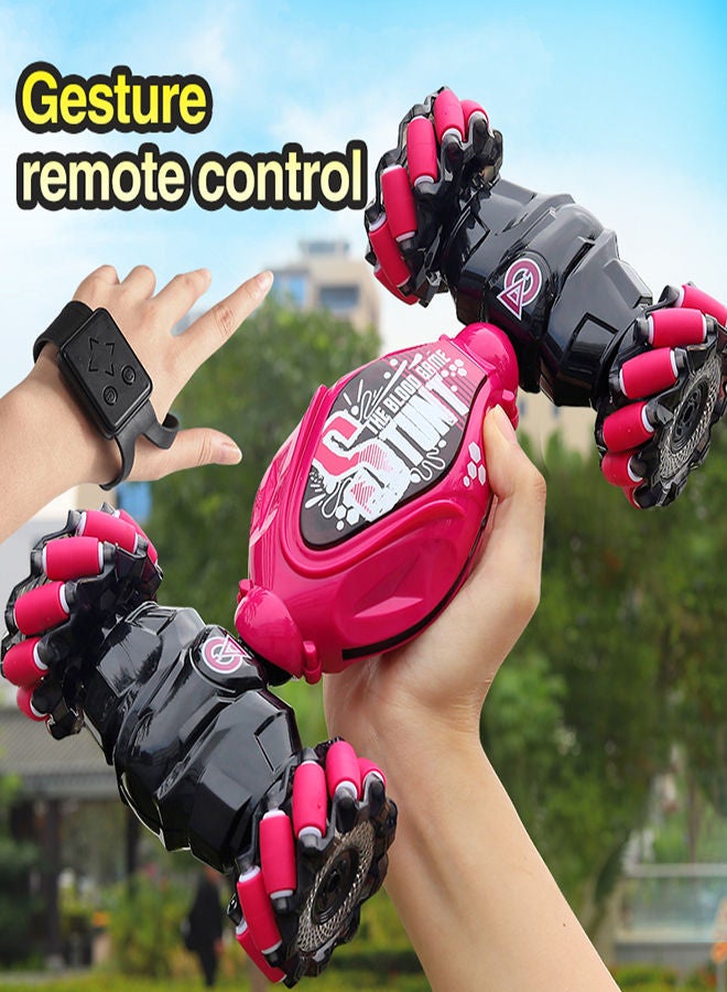AROAQ Sky Blue Remote Control Stunt Car 4WD Stunt Gesture Induction Twisting Off Road 360 Rotation Vehicle Cool Light Music Drift Traverse Remote Control and Watch Dancing Side Driving Toy  - Image 5