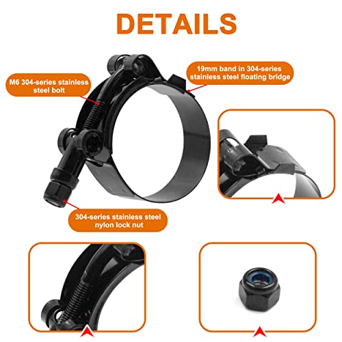 ISPINNER 2 Pack 2.5 Inch Stainless Steel T-Bolt Hose Clamps, Clamp Range 70-78mm for 2.5" Hose ID (Black) - Image 3