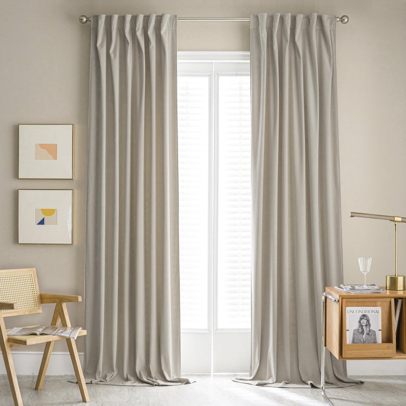 Mumfas Taupe Velvet Stretains لغرفة النوم 96 بوصة طول 2 لوحات - خفيفة الكاكي ستائر طويلة لغرفة المعيشة 52 في 96 بوصة - Image 1