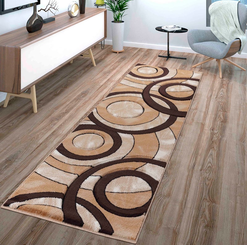 GLORY RUGS Area Rug 2x3 Brown Door Mat Modern Circles Soft Contemporary Floor Carpet Fluffy Texture for Indoor Living Dining Room and Bedroom Area