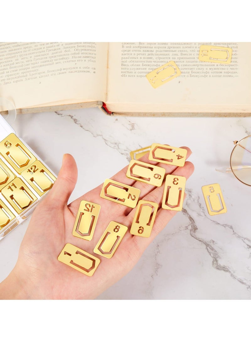 Y&D 24 Pcs Metal Bookmarks, Number Bookmarks Brass Clip for Page Mark Teachers Students Book Lovers (Gold) - Image 4