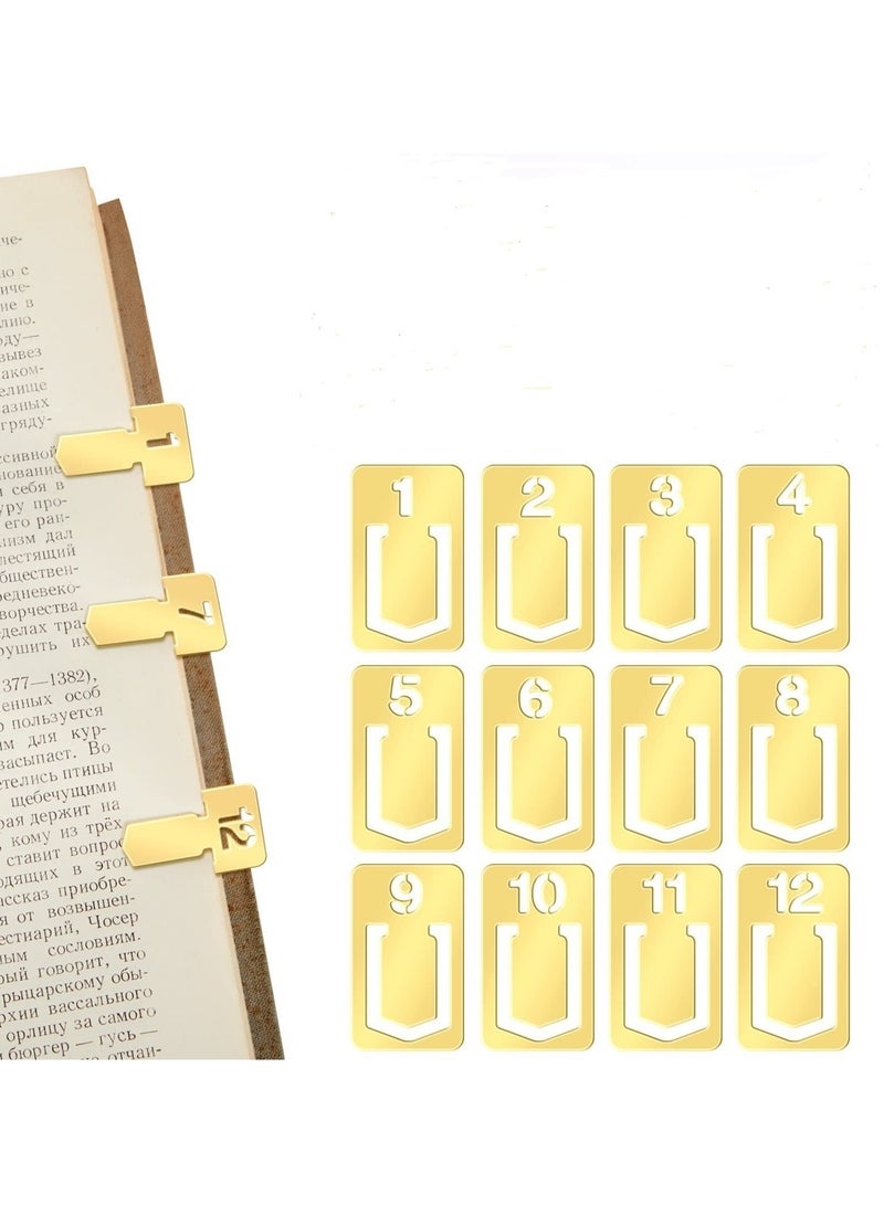 Y&D 24 Pcs Metal Bookmarks, Number Bookmarks Brass Clip for Page Mark Teachers Students Book Lovers (Gold) - Image 1