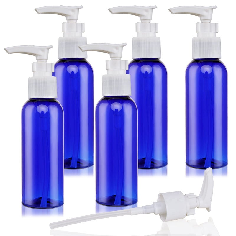 5 Pack Travel Bottles Pump Bottles Dispenser 34oz100ml Plastic Lotion Pump Bottle Clear Travel Toiletry Bottles with Extra 1 Pump Leak Proof for Makeup Cosmetic Containers Blue