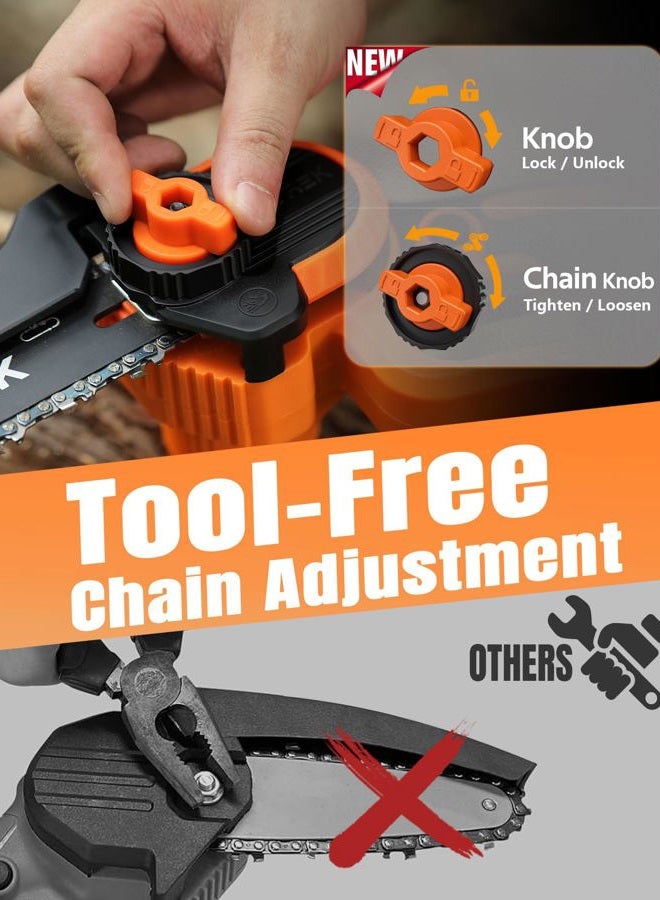 VOTREK [2-in-1] 8" & 6" Chainsaw Cordless with 2x3.0AH Batteries - Powerful Brushless Electric Mini Chain Saw Set (4 Chains& 2 Bars), Christmas Gardening Tools Gifts for Husband Dad Mom Father Men - Image 4