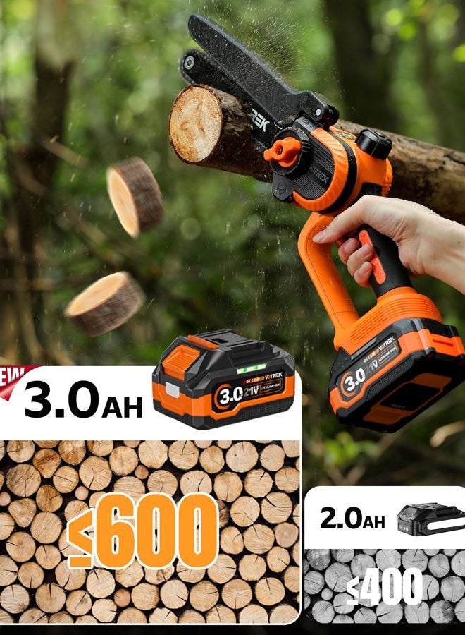 VOTREK [2-in-1] 8" & 6" Chainsaw Cordless with 2x3.0AH Batteries - Powerful Brushless Electric Mini Chain Saw Set (4 Chains& 2 Bars), Christmas Gardening Tools Gifts for Husband Dad Mom Father Men - Image 3
