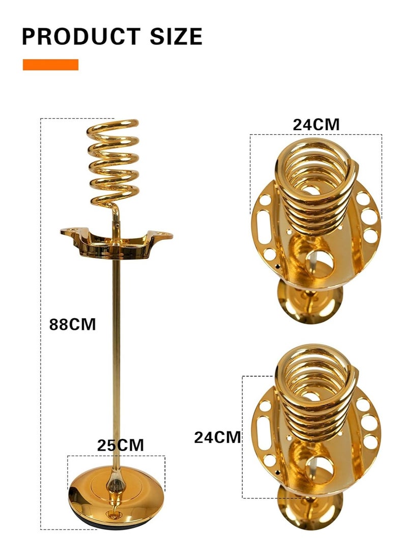 Meishida Floor-Standing Hair Dryer Holder Stand, Blow Dryer Rack with Metal Base (Gold)  - Image 4