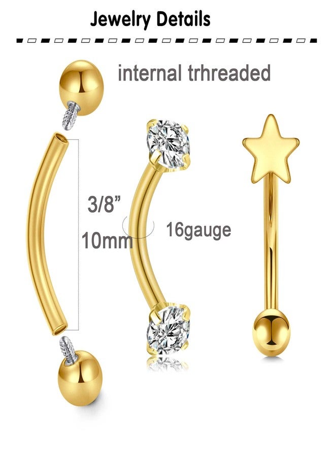 Longita Rook Piercing Jewelry Surgical Steel Gold Earrings Eyebrow Rings Surface Tragus 16g Vertical Labret Lip Jewelry 10mm - Image 2