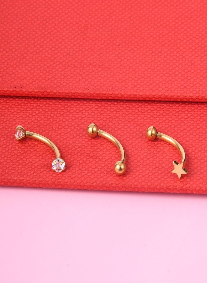 Longita Rook Piercing Jewelry Surgical Steel Gold Earrings Eyebrow Rings Surface Tragus 16g Vertical Labret Lip Jewelry 10mm - Image 3