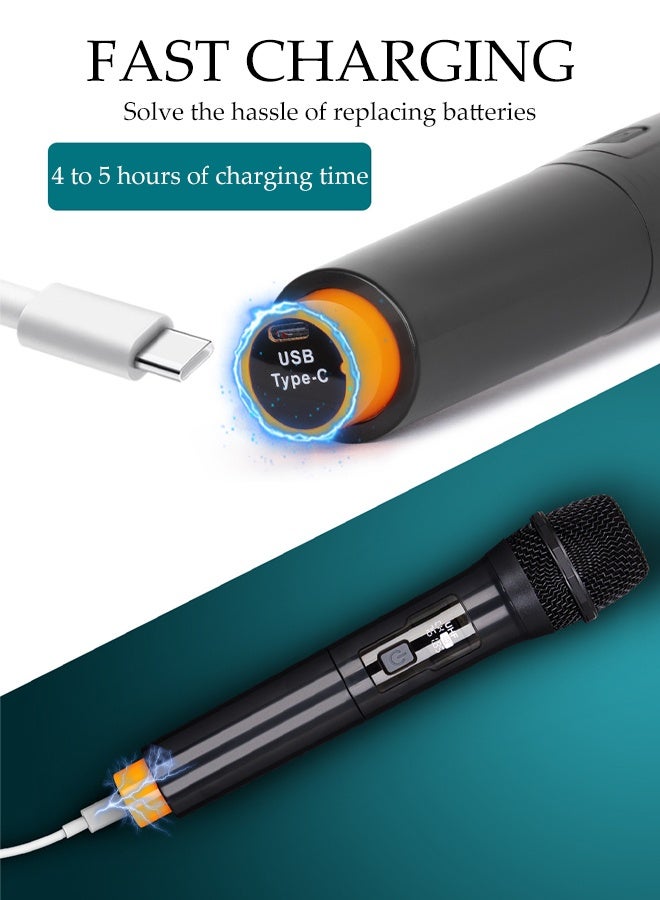 DUNISO Wireless Microphone，Handheld Dynamic Wireless Mic，Plug And Play，Anti Interference,Equipped With Battery, Adapter, Charging Cable,Windproof Sponge， And Anti Slip Ring，Suitable For Singing, Karaoke, Church, Speech, Wedding, Party - Image 4