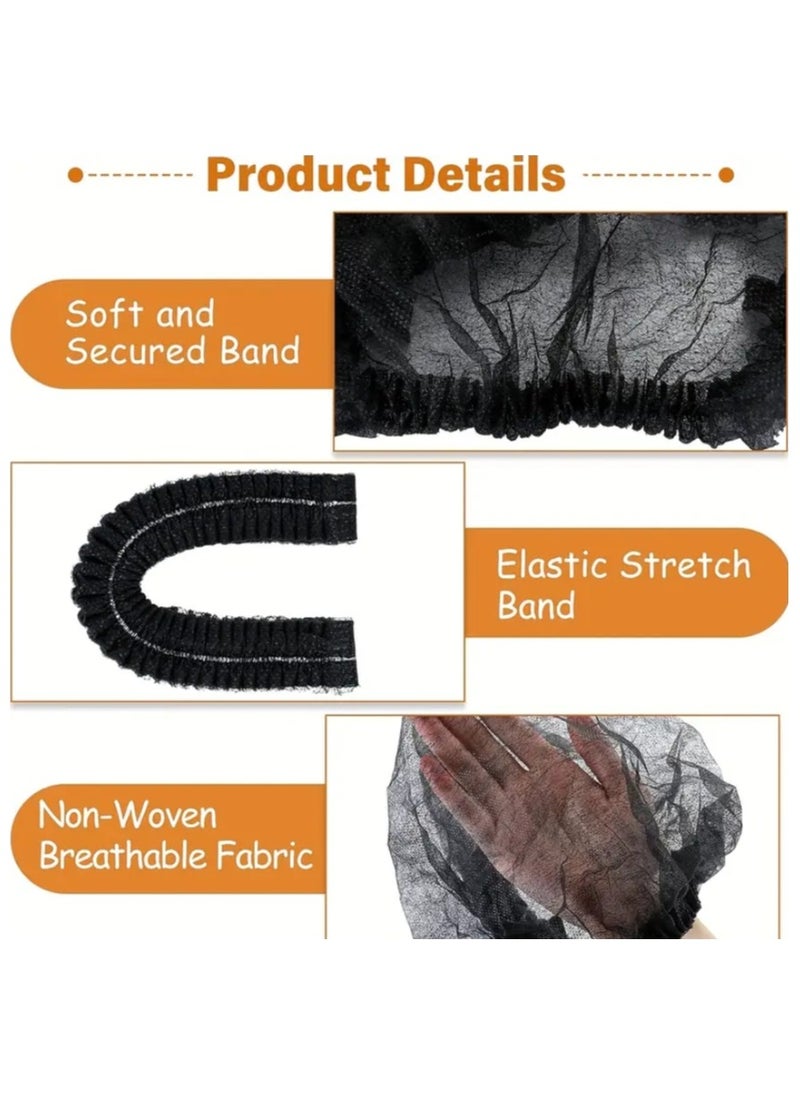 YASHFEEN - 200 Piece Disposable Surgical Caps, Hair Net Elastic Dust Cap for Food Service Kitchen Head Cover, Black - Image 1