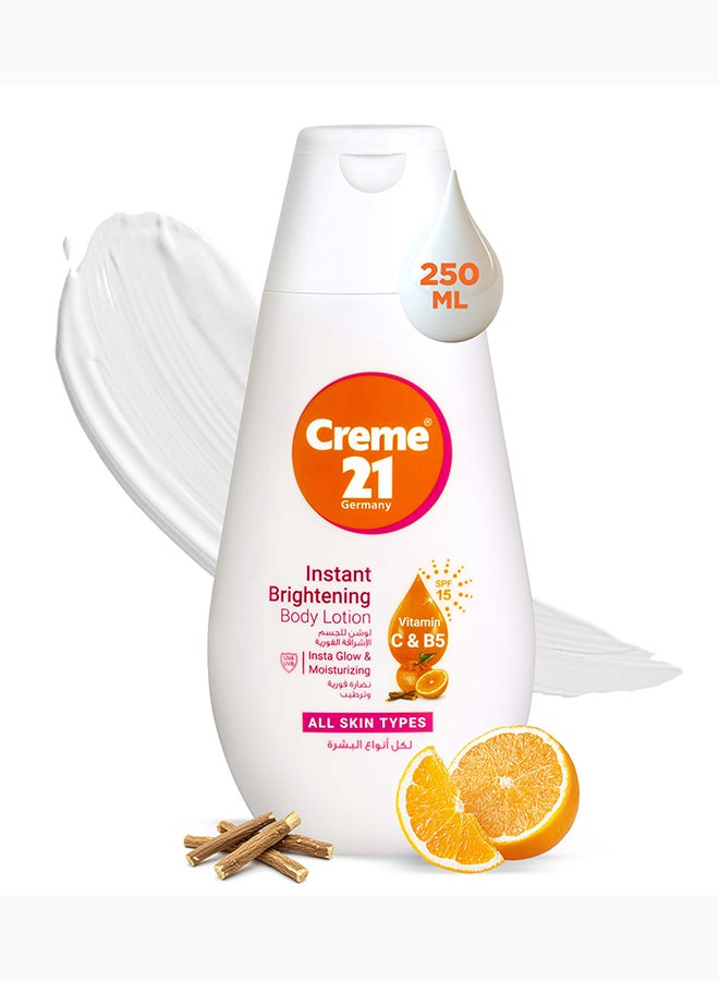 Creme 21 Instant Brightening Body Lotion | Soft Moisturisation with Vitamin C & Pro-B5 | Instant Glow from Day 1 | Even-Toned Skin & SPF 15 Daily Protection | Non-Sticky | Born in Germany - Image 1