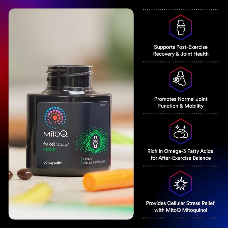 MitoQ Joint Advanced CoQ10 Antioxidant Supplement  Contains Mitoquinol Mesylate  Green Lipped Mussel Omega Oil Extract  Supports Healthy Joint Mobility and Cell Vitality 60 Softgel Capsules - Image 2