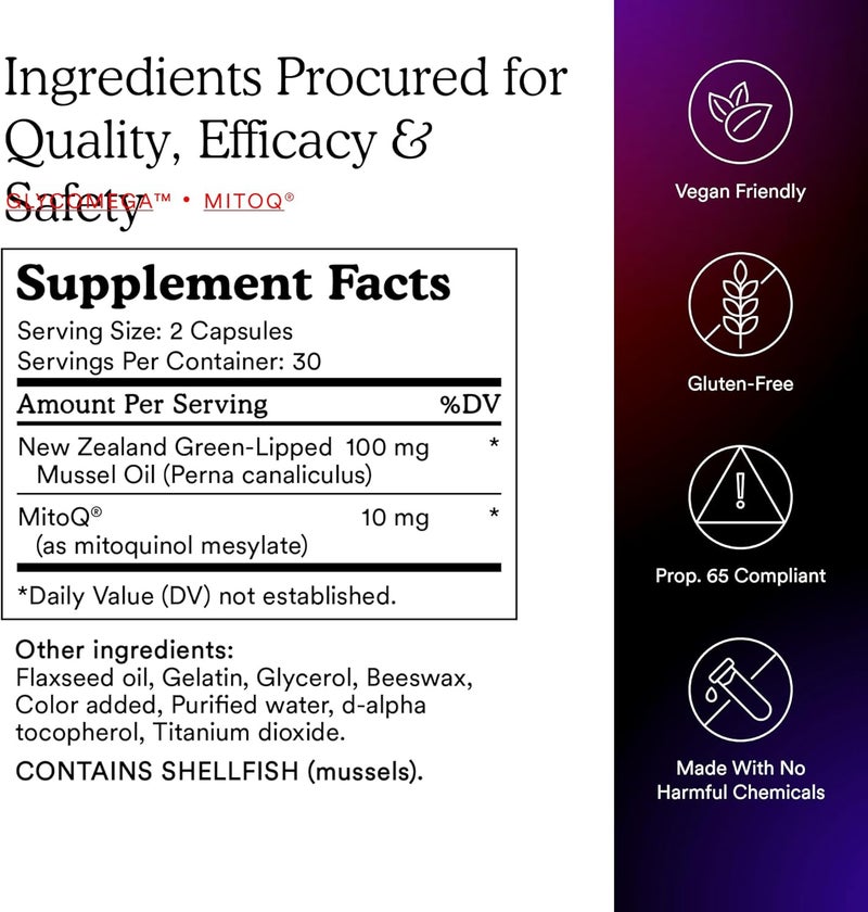 MitoQ Joint Advanced CoQ10 Antioxidant Supplement  Contains Mitoquinol Mesylate  Green Lipped Mussel Omega Oil Extract  Supports Healthy Joint Mobility and Cell Vitality 60 Softgel Capsules - Image 4