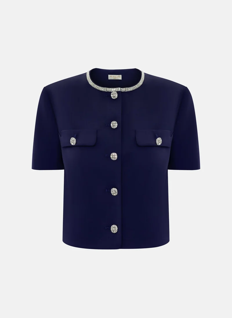 Lichi Short sleeved jacket with rhinestone buttons