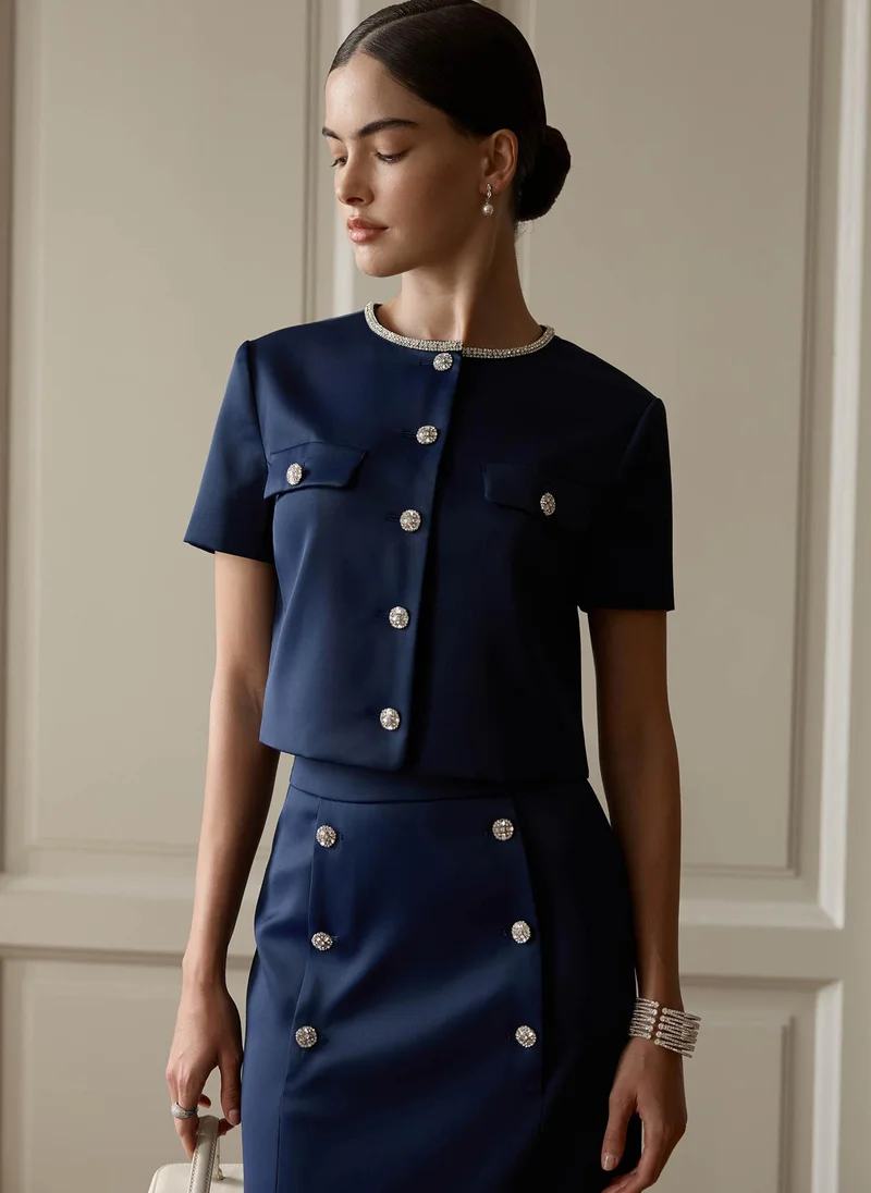 Lichi Short sleeved jacket with rhinestone buttons