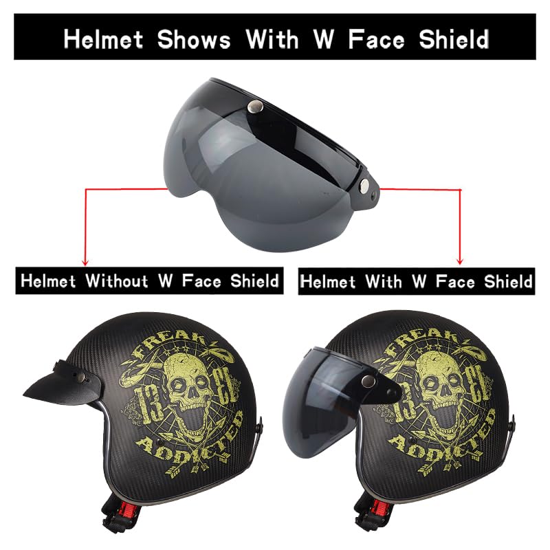 VCOROS Universal Motorcycle Retro Pilot-Style Standard 3 Snap-Button Visor Flip Up Down Open Face Helmet Half Face Shield(Black) - Image 3