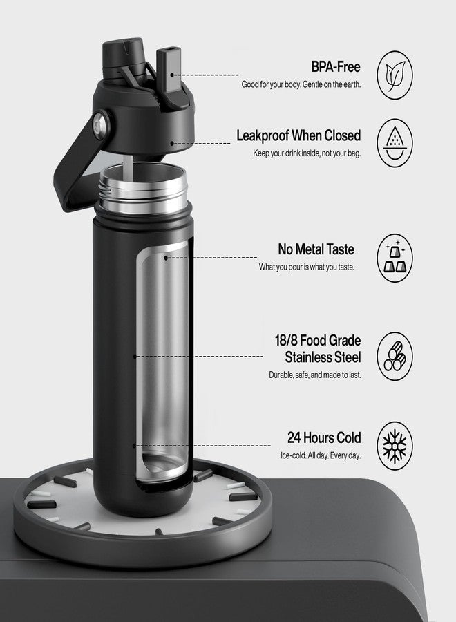 ENCOOL Insulated Water Bottle with Straw Stainless Steel Water Bottle, Leak-Proof, BPA-Free, Double Wall Vacuum Keeps Cold for 24 Hours for Sports, Travel, School (18 oz, Black Night) - Image 3