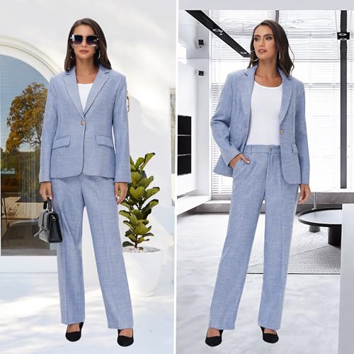 TRONSTORE Women's Suit 2 Piece Set Business Pants Suit for Women Pinstripe Houndstooth Blazer Blue XXXL - Image 3