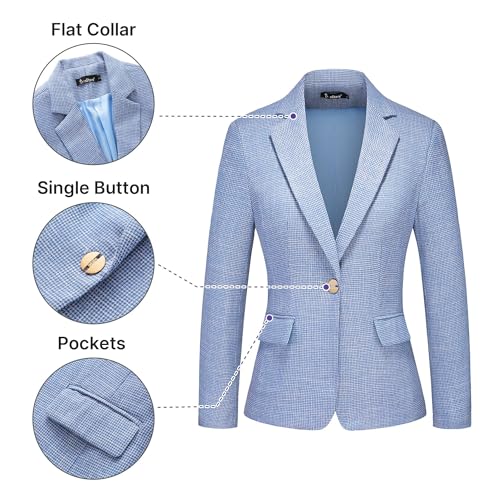 TRONSTORE Women's Suit 2 Piece Set Business Pants Suit for Women Pinstripe Houndstooth Blazer Blue XXXL - Image 4