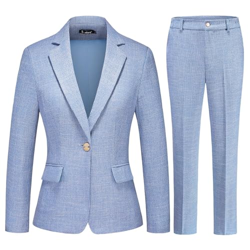 TRONSTORE Women's Suit 2 Piece Set Business Pants Suit for Women Pinstripe Houndstooth Blazer Blue XXXL - Image 1