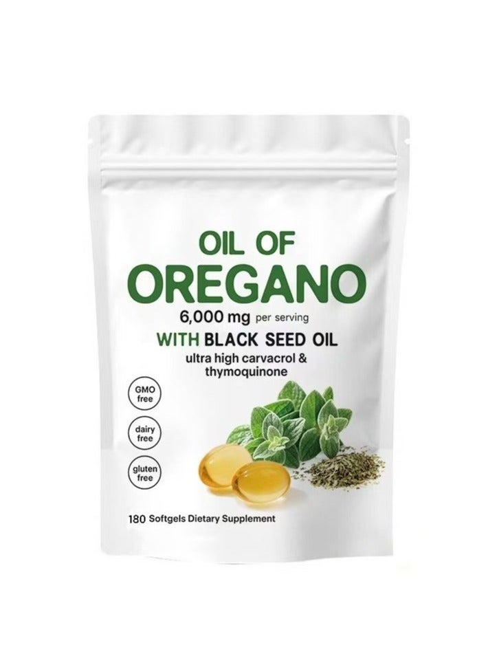 Oil Organic Oregano & Black Seed Oil Softgels | 180 Capsules Non-GMO Supplement | Natural Oregano Oil Extract for Immune Support & Wellness - Image 1