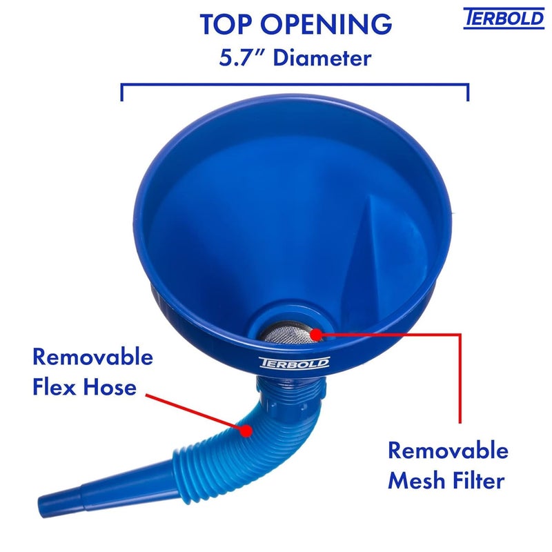 Terbold Automotive Flex Funnel with Hose | Wide Mouth Flexible Oil Funnel for Automotive Use - Gas, Transmission Fluid, Car Fuel, Oil Change (Blue) - Image 3