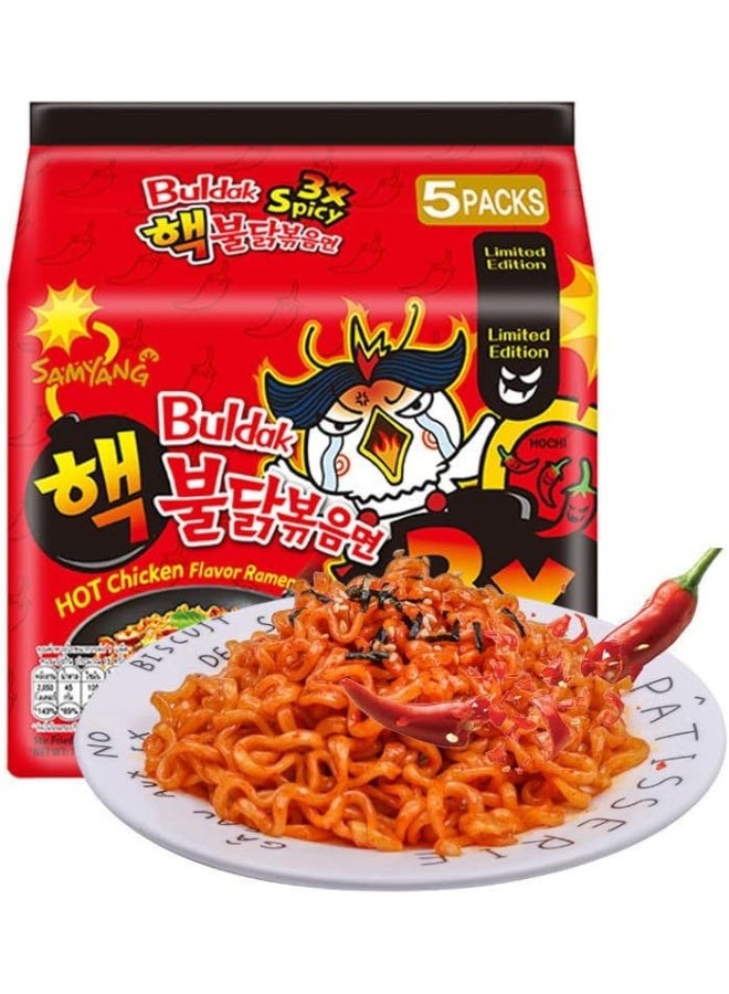Samyang Buldak 3x Spicy Hot Chicken Flavor Ramen (Limited Edition) – Multipack of 5 Pcs – 140g - Image 2